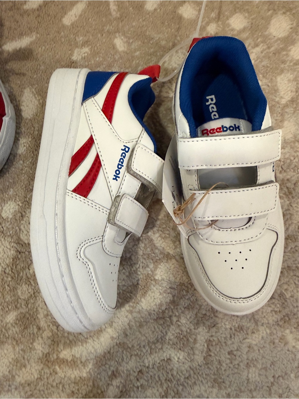Reebok Kids White Sneakers with Red & Blue Accents